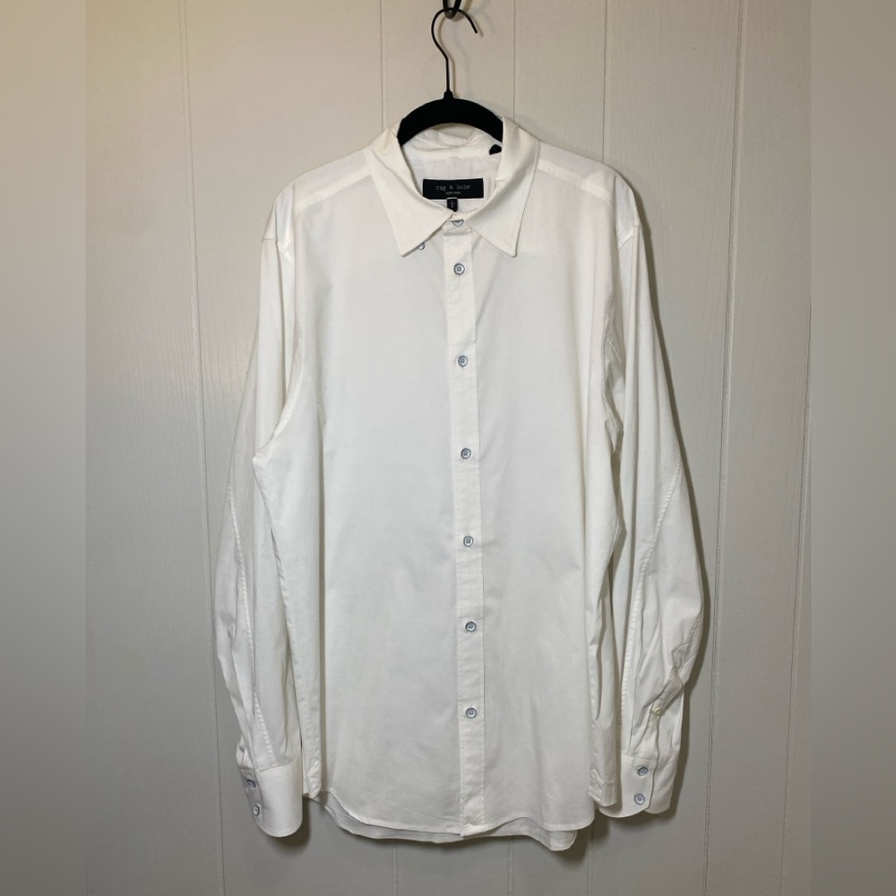 Rag & Bone Crisp White Dress Shirt Tomlin Stretch-Cotton Dobby Shirt Large